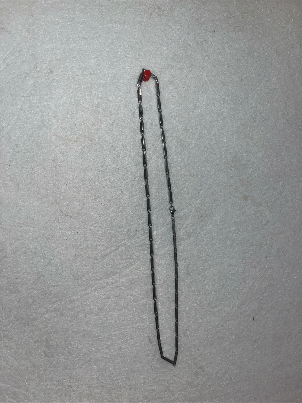 Minimal Black Link Necklace with Red Accent Bead